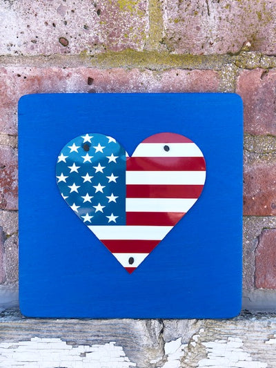 SET OF 3 U.S. FLAG HEARTS  Recycled License Plate Art - Unique Pl8z