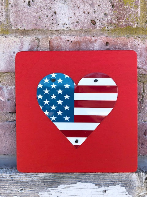 SET OF 3 U.S. FLAG HEARTS  Recycled License Plate Art - Unique Pl8z