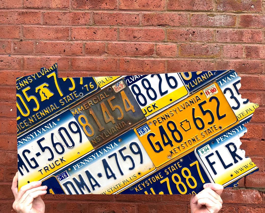 PENNSYLVANIA KEYSTONE SHAPE  Recycled License Plate Art - Unique Pl8z