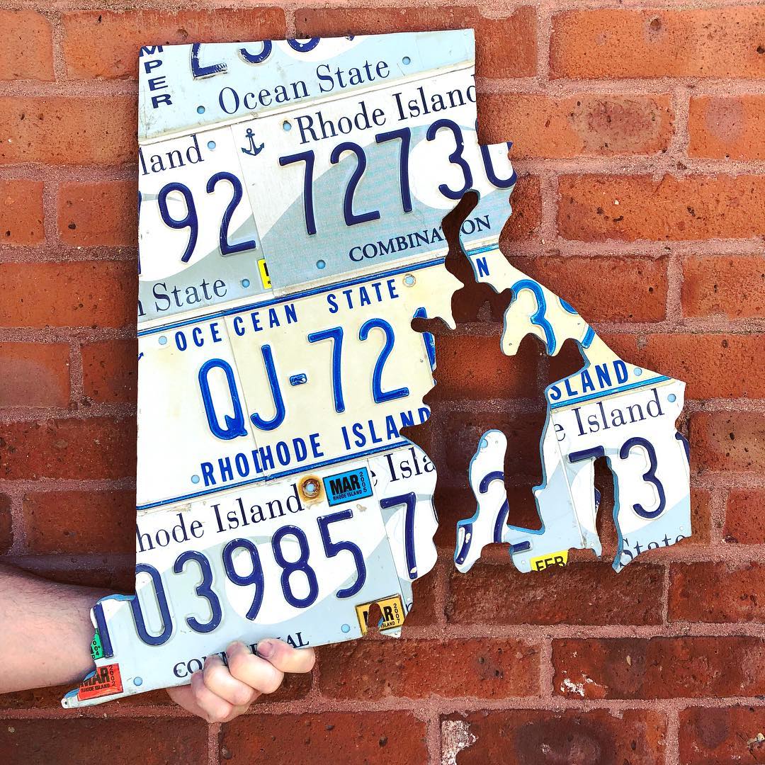 RHODE ISLAND STATE SHAPE  Recycled License Plate Art - Unique Pl8z