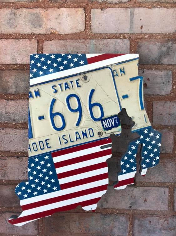 RHODE ISLAND STATE SHAPE  Recycled License Plate Art - Unique Pl8z