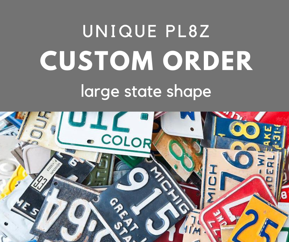 CUSTOM LARGE STATE SHAPE  Recycled License Plate Art - Unique Pl8z