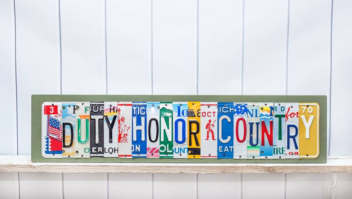 DUTY HONOR COUNTRY by Unique Pl8z  Recycled License Plate Art - Unique Pl8z
