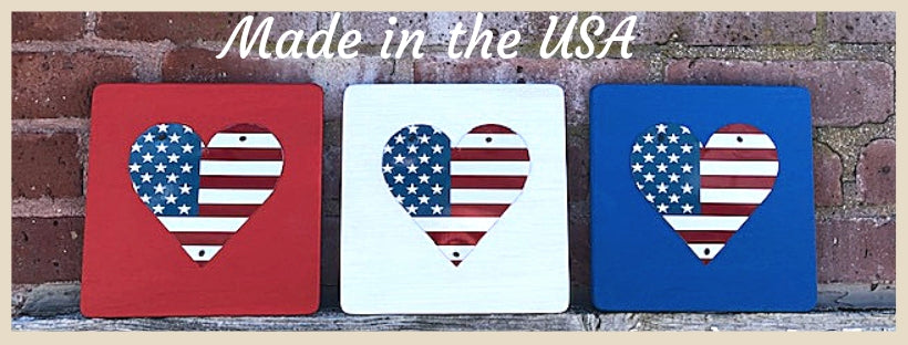 SET OF 3 U.S. FLAG HEARTS  Recycled License Plate Art - Unique Pl8z