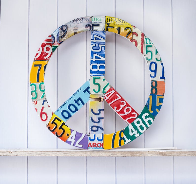 PEACE SIGN - small  Recycled License Plate Art - Unique Pl8z
