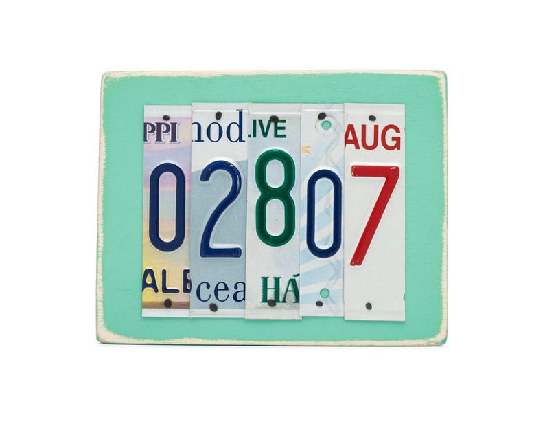 ZIP CODE - you choose the numbers  Recycled License Plate Art - Unique Pl8z